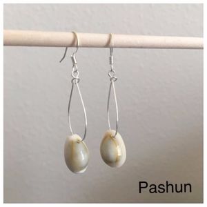 Cowrie Shell on Silver Teardrop Earrings (#1515)
